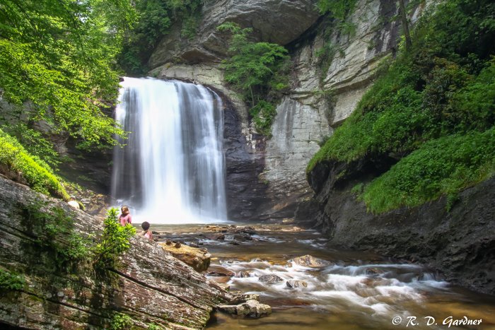 Looking Glass Falls with kids near Brevard, NC