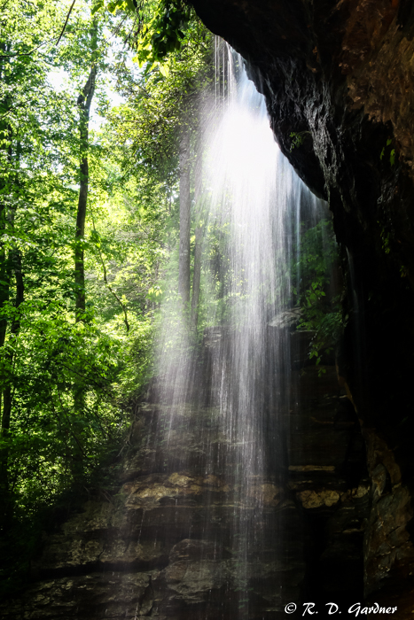 Moore Cove Falls from underneath